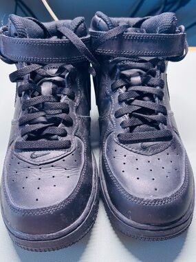 Nike Kids Air Force 1 Black High-Top Sneakers with Strap